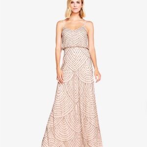 Adrianna Papell beaded art deco dress in taupe/pink. Size 2
